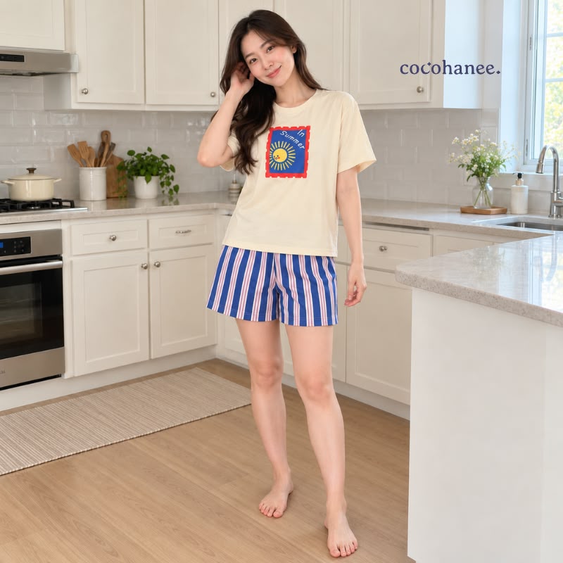 Cocohanee Classic Summer Vibe - Lune Short Pajamas Summer Stamp